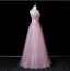 Lovely Blushing Pink Pearl Sequins Prom Dresses 2026 A-Line / Princess Strapless Sleeveless Backless Floor-Length / Long Formal Dresses