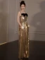 Sexy Doré Paillettes Fendue devant Robe De Soirée 2024 Trompette / Sirène Bretelles Spaghetti Sans Manches Dos Nu Longue Soirée Robe De Ceremonie