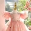 Chic / Beautiful Blushing Pink Beading Sequins Bow Birthday Flower Girl Dresses 2025 Ball Gown Scoop Neck Sleeveless Floor-Length / Long Tulle Flower Girl Dresses