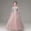 Elegant Blushing Pink Beading Rhinestone Lace Flower Birthday Flower Girl Dresses 2025 Ball Gown Scoop Neck Long Sleeve Floor-Length / Long