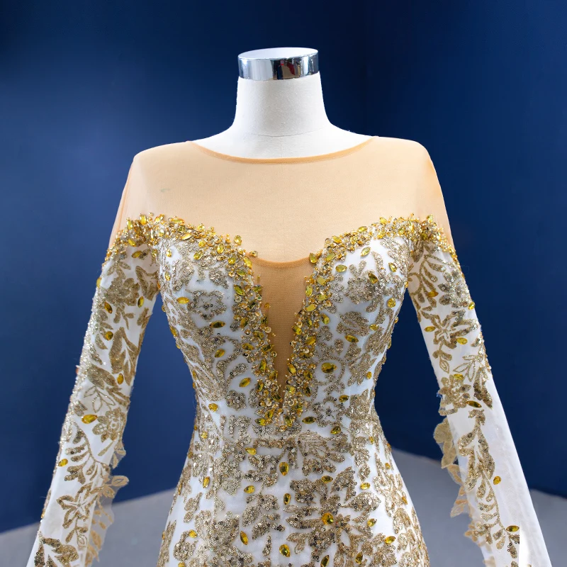 Luxury Gorgeous High-End Gold Beading Rhinestone Sequins Wedding Dresses 2022 Trumpet
