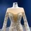 Luxury / Gorgeous High-end Gold Beading Rhinestone Sequins Wedding Dresses 2022 Trumpet / Mermaid Scoop Neck Long Sleeve Floor-Length / Long Wedding