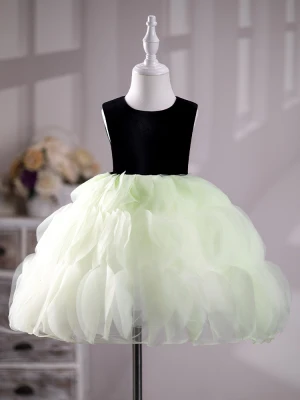Charming Sage Green Cascading Ruffles Birthday Flower Girl Dresses 2024 Ball Gown Scoop Neck Sleeveless Backless Bow Short
