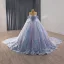 Haut de Gamme Bleu Ciel En Dentelle Papillon Perlage Paillettes Appliques Robe De Bal 2025 Robe Boule De l'épaule Manches Courtes Dos Nu Royal Train Tulle Robe De Ceremonie