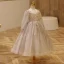 Sparkly Gold Beading Star Sequins Birthday Flower Girl Dresses 2023 Ball Gown Square Neckline 3/4 Sleeve Backless Floor-Length / Long Flower Girl Dresses