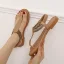 Bohême Simple Beige Plage Plat Sandales Femme 2022 T-Strap Peep Toes / Bout Ouvert Sandales Femme