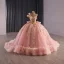 Luxury / Gorgeous Flower Fairy Blushing Pink Beading Appliques Sequins Prom Dresses 2025 Ball Gown One-Shoulder Sleeveless Backless Bow Court Train Formal Dresses