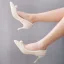 Elegant Beige Pearl Wedding Shoes 2023 7 cm Stiletto Heels Pointed Toe Wedding Pumps High Heels