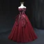 Mode Haut de Gamme Bordeaux Noeud Robe De Bal 2023 Robe Boule Bustier Sans Manches Dos Nu Longue Promo Robe De Ceremonie
