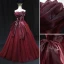 Mode Haut de Gamme Bordeaux Noeud Robe De Bal 2023 Robe Boule Bustier Sans Manches Dos Nu Longue Promo Robe De Ceremonie