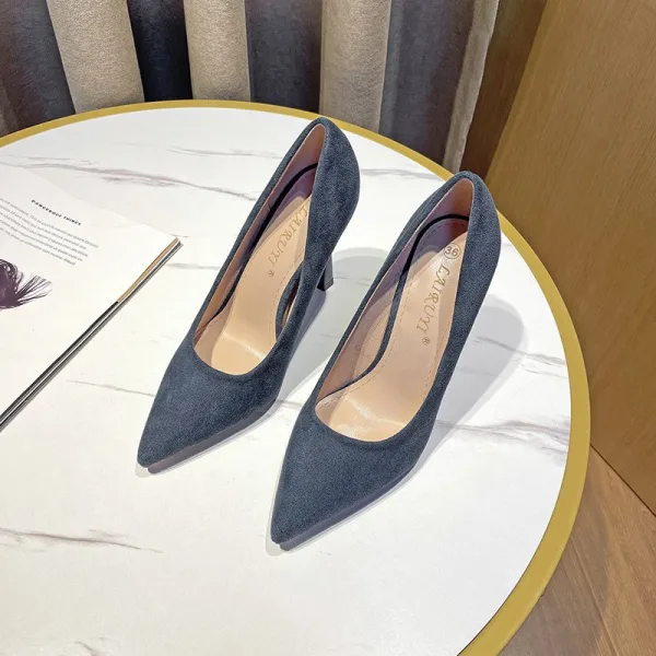 Chic / Beautiful Office OL Beige Suede Pumps 2022 10 cm Stiletto Heels Pointed Toe Pumps High Heels