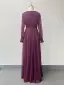 Modest / Simple Fuchsia Glitter Prom Dresses 2024 A-Line / Princess V-Neck Long Sleeve Floor-Length / Long Prom Formal Dresses
