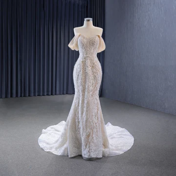 Luxus Herrlich Weiß Handgefertigt Perlenstickerei Spitze Blumen Brautkleider Hochzeitskleider 2023 Meerjungfrau Bandeau Ärmellos Rückenfreies Hof Schleppe Hochzeit