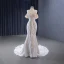 Luxury / Gorgeous White Handmade  Beading Lace Flower Wedding Dresses 2023 Trumpet / Mermaid Strapless Sleeveless Backless Court Train Wedding