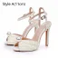 Elegant White Pearl Wedding Shoes 2024 Ankle Strap 8 cm Stiletto Heels Open / Peep Toe Wedding Sandals High Heels