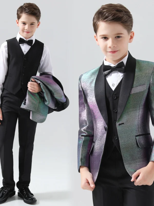 Argenté 5 pièces Mariage Costume Garçon Mariage 2024 Manteau Pantalon Chemise Cravate Gilet