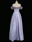 Chic / Beautiful Lavender Pearl Appliques Satin Prom Dresses 2024 A-Line / Princess Off-The-Shoulder Sleeveless Backless Floor-Length / Long Prom Formal Dresses