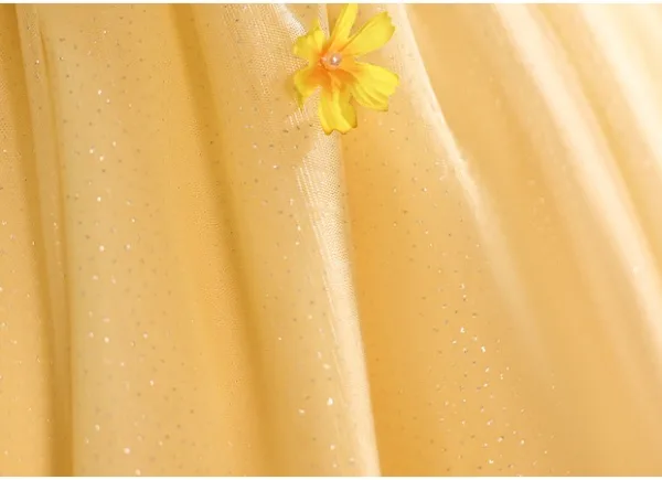 Lovely Yellow Bow Appliques Birthday Flower Girl Dresses 2025 Ball Gown Scoop Neck Short Sleeve Backless Floor-Length / Long Tulle