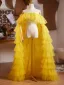 Fashion Yellow Cascading Ruffles Prom shawl 2025 Tulle