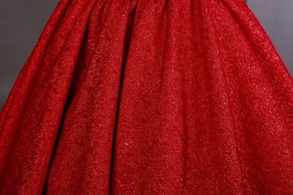 Vintage / Retro Red Prom Dresses 2025 Ball Gown Ruffle Strapless Sleeveless Backless Floor-Length / Long Formal Dresses