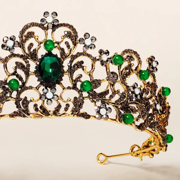 Baroque Vintage / Retro Green Rhinestone Wedding Bridal Hair Accessories Tiara 2022 Alloy