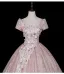 Blumenfee Rosa Perlenstickerei Pailletten Spitze Blumen Applikationen Ballkleider 2026 Ballkleid Eckiger Ausschnitt Rückenfreies Kurze Ärmel