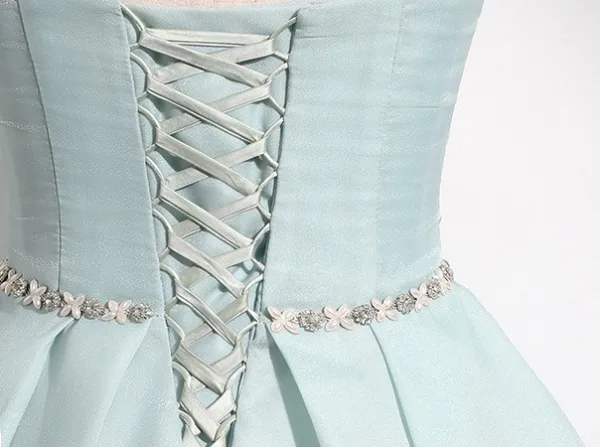 Chic / Beautiful Mint Green Prom Dresses 2024 A-Line / Princess Strapless Sleeveless Backless Floor-Length / Long Prom Formal Dresses