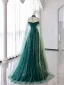 Sparkly Sexy Dark Green Beading Sequins Evening Dresses 2024 A-Line / Princess Strapless Sleeveless Backless Floor-Length / Long Evening Party Formal Dresses