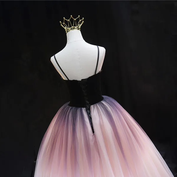 Charming Purple Gradient-Color Prom Dresses 2022 Ball Gown Spaghetti Straps Sleeveless Backless Floor-Length / Long Prom Formal Dresses
