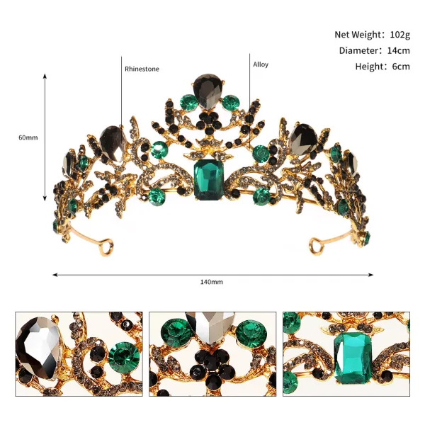 Uvanlig Grønn Krystall Rhinestone 2022 Bryllup Tiara Har Tilbehor Legering