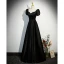 Elegant Black Satin Evening Dresses 2023 A-Line / Princess Square Neckline Short Sleeve Backless Floor-Length / Long Prom Formal Dresses