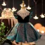 Vintage / Retro Dark Green Sequins Embroidered Prom Flower Girl Dresses 2022 A-Line / Princess Scoop Neck Satin Short Sleeve Short Flower Girl Dresses