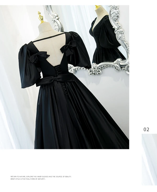 Vintage / Retro Black Prom Dresses 2021 A-Line / Princess V-Neck Crossed Straps Floor-Length / Long Ruffle Satin 1/2 Sleeves Formal Dresses