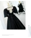 Vintage / Retro Black Prom Dresses 2021 A-Line / Princess V-Neck Crossed Straps Floor-Length / Long Ruffle Satin 1/2 Sleeves Formal Dresses