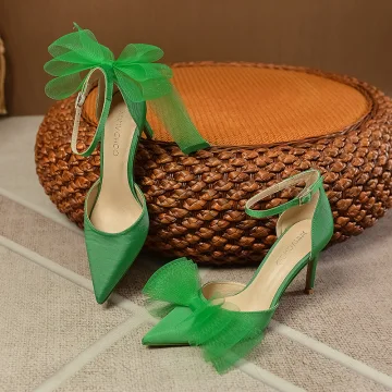 Chic Belle Vert Promo Noeud Chaussures Femmes 2023 Bride Cheville 8 Cm Talons Aiguilles À Bout Pointu Talons Hauts