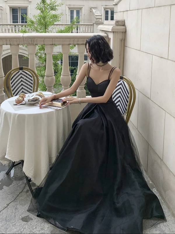 Sexy Noire Robe De Soirée 2022 Princesse Encolure Carrée Sans Manches Dos Nu Soirée Longue Robe De Cérémonie