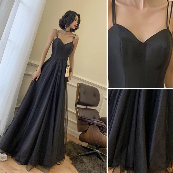 Sexy Noire Robe De Soirée 2022 Princesse Encolure Carrée Sans Manches Dos Nu Soirée Longue Robe De Cérémonie