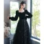 Élégant Noire Paillettes Robe De Bal 2022 Princesse Perle Encolure Carrée Manches Longues Dos Nu Longue Robe De Ceremonie