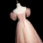 Chic / Belle Rougissant Rose Appliques Paillettes Robe De Bal 2023 Princesse De l'épaule Perle Faux Diamant Manches Courtes Dos Nu Longue Robe De Ceremonie