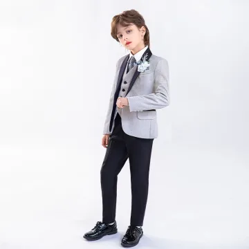 Gris Manches Longues Mariage Costume Garçon Mariage 2025 Bijoux De Corps Manteau Pantalon Chemise Cravate Gilet