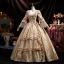 Vintage / Retro Medieval Champagne Lace Flower Ruffle Prom Dresses 2025 Ball Gown Square Neckline Bat Sleeve Backless Floor-Length / Long Formal Dresses