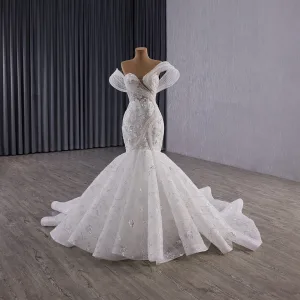 Luxury Gorgeous White Handmade Beading Pearl Sequins Rhinestone Wedding Dresses 2025 Trumpet Mermaid Strapless Sleeveless Backless Court Train
