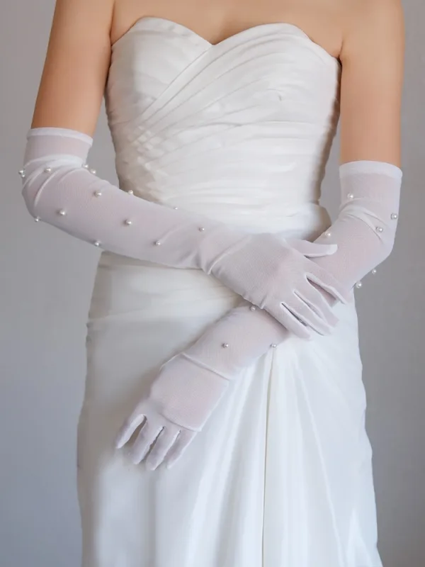 Vintage / Originale Ivoire Perle Mariage Gants Mariage 2025 Tulle