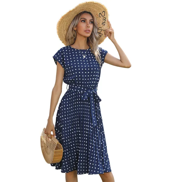 Romantic Regular Dark Green Polka Dot Beach Short Sleeve Maxi Dresses 2021 Street Wear Romantic Regular Dark Green Polka Dot Beach Short Sleeve Maxi Dresses 2021 Street Wear