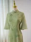 Chinese style Sage Green Printing Tea-length Cheongsam 2024 Trumpet / Mermaid High Neck Short Sleeve
