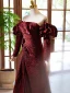 Vintage / Retro Burgundy Ruffle Prom Dresses 2024 A-Line / Princess Off-The-Shoulder Long Sleeve Backless Floor-Length / Long Prom Formal Dresses