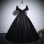 Elegant Black Beading Sequins Prom Dresses Ball Gown 2024 Scoop Neck Puffy Short Sleeve Backless Floor-Length / Long Prom Formal Dresses