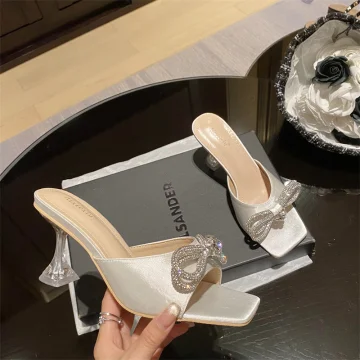 Charmant Sexy Ivoor Avond Rhinestone Strik Sandalen Dames 2022 8 Cm Naaldhakken Stiletto Peep Toe Sandalen Hoge Hakken