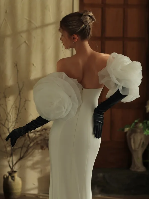 Audrey Hepburn Stil Svart Håndlaget Blomst Bryllup Brudehansker 2025
