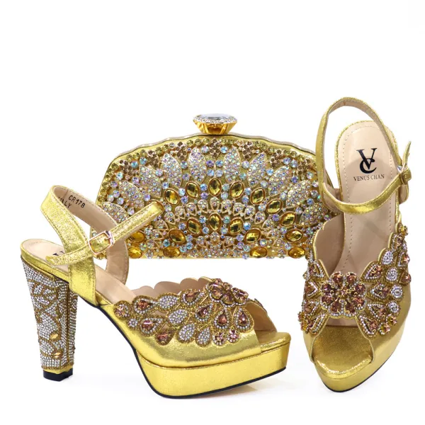 Charming Silver Rhinestone Evening Party Womens Sandals Clutch Bags 2023 10 cm Thick Heels Open / Peep Toe Sandals High Heels Clutch Bags
